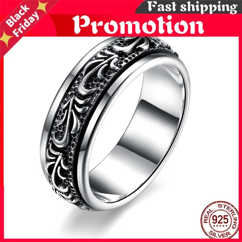 Кольцо из серебра 925 пробы для мужчин и женщин кольцо с вращающейся резьбой в виде