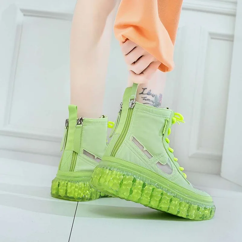 

2021 Spring Autumn New Women's Boots Fashion Breathable Hollow High-Top Shoes Women's Short Boots Net Boots Green