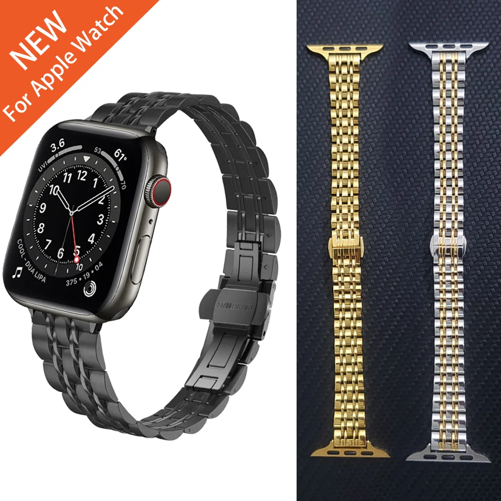 

Тонкий звеньевой ремешок из нержавеющей стали для apple watch se, мужской и женский браслет для iwatch 6 5 4 3 38 мм 42 мм, 40 мм 44 мм