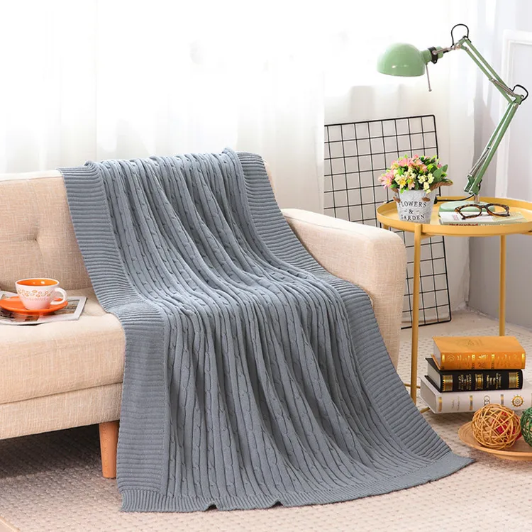 

100%cotton breathable close fitting knitted blanket British style solid color nap blanket woven blanket air conditioning blanket