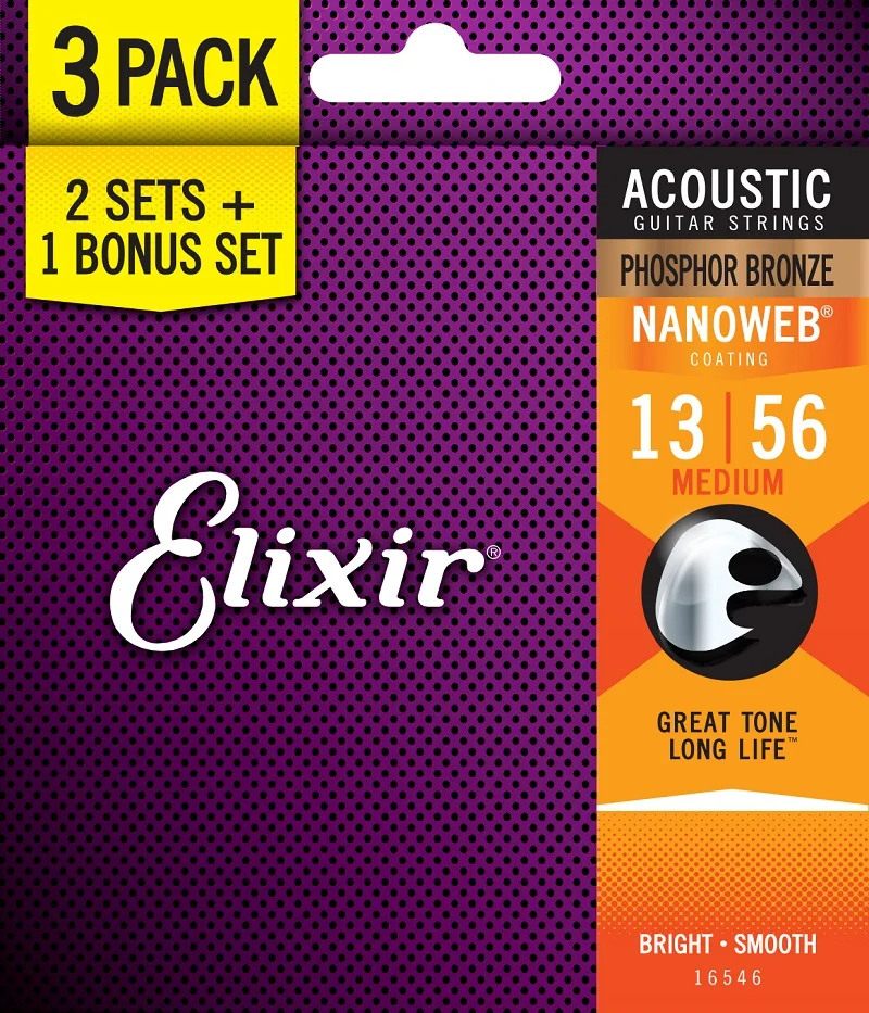 Струны для акустической гитары Elixir, 3 комплекта по цене 2 - Цвет: 16546   013-056