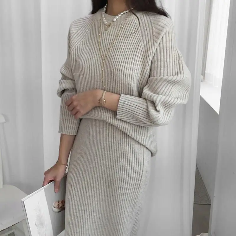 2019 женский свитер 2 предмета костюмы зимние комплекты одноцветные женская мода