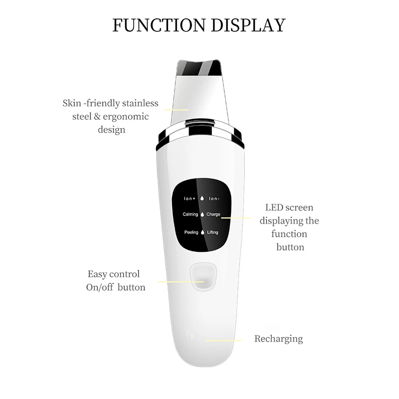 

Facial Pore Cleansing Wrinkle Extractor Shovel Skin Scrubber Beauty Care Ultrasonic Vibrating Lift Tight Smooth Household Salon