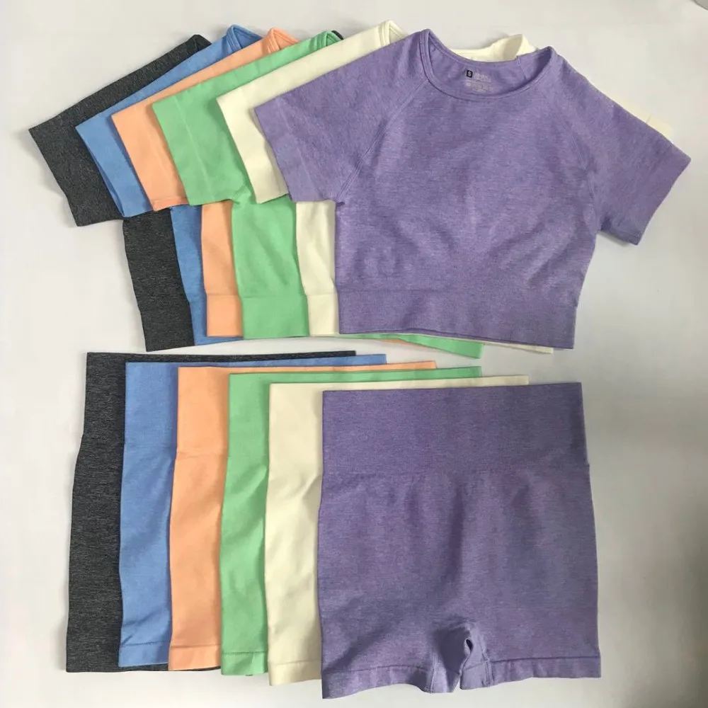 

Женский бесшовный костюм для йоги, одежда для тренировок, одежда для спортзала, укороченные топы без рукавов, леггинсы с высокой талией, шта...