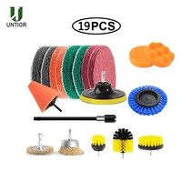 untior 19pcsset drill brush scrub pads sponge power scrubber brush with long attachment clean for car home kitchen bathroom