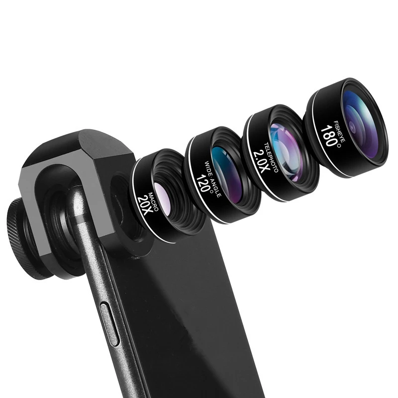 

High-End 4 in 1 Phone Camera Lens Kit Fish Eye Wide Angle Macro Telephoto Lenses with Universal Clip Lentes for samsung huawei