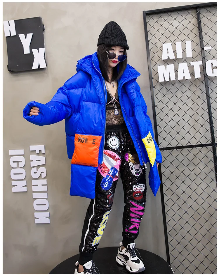 Oversize Down Jacket women Streetwear Warm Parka thick winter Coat Women Hooded Cotton Jackets Retro Coat With a scarf 234