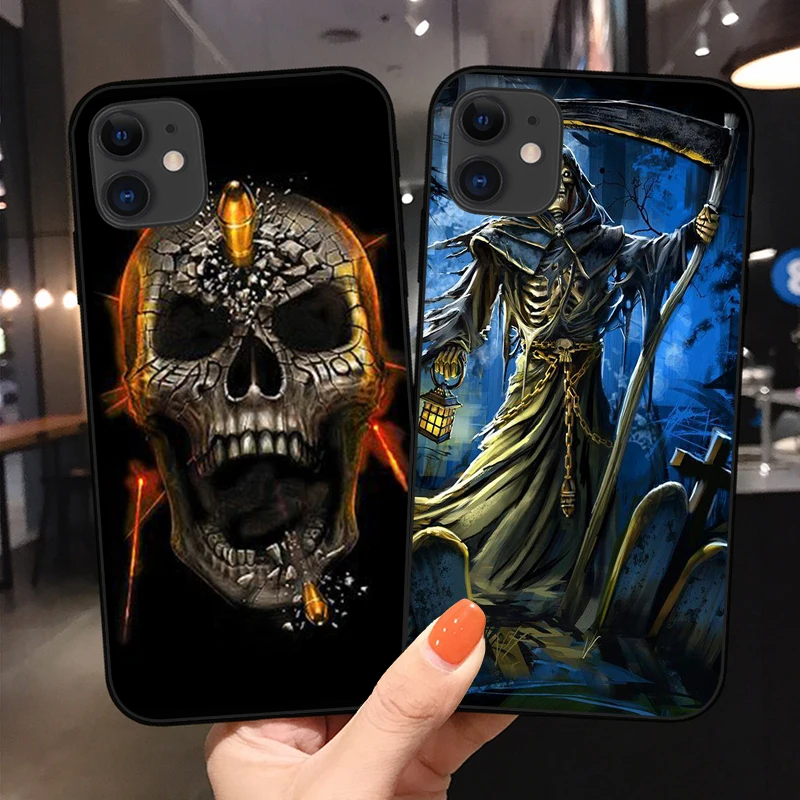 

Grim Reaper Skull Skeleton Luxury Phone Cover For iPhone 11 12 13 14 Pro Max X XR XS Max 7 8 Plus 13Mini Soft Silicone TPU Case