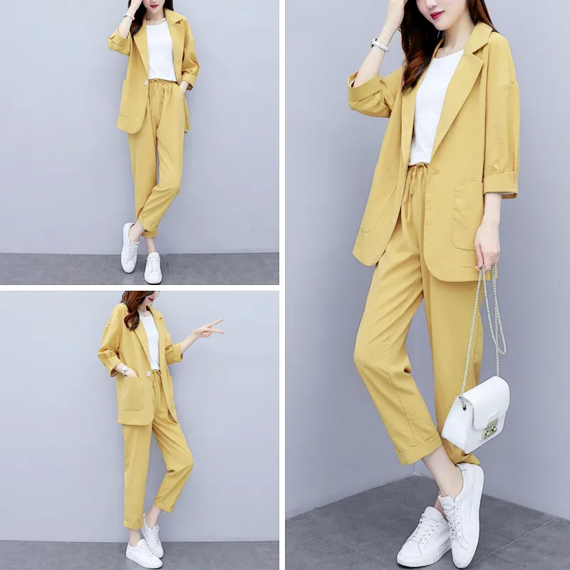 Женский осенне летний повседневный костюм из 2 предметов однотонный блейзер