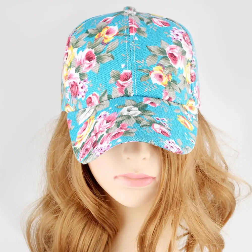 Бейсболка женская с цветочным принтом короткая хлопковая кепка регулируемым