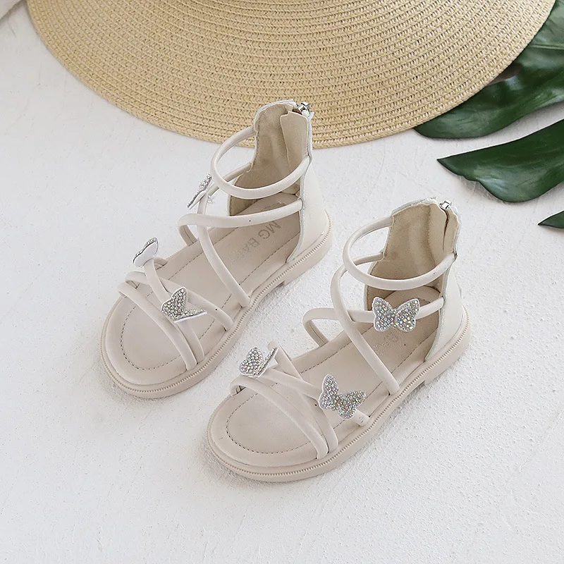 Сандалии детские летние с бабочками модные пляжные босоножки в римском стиле на