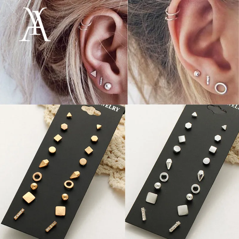 Серьги гвоздики геометрической формы женские простые маленькие смешанные
