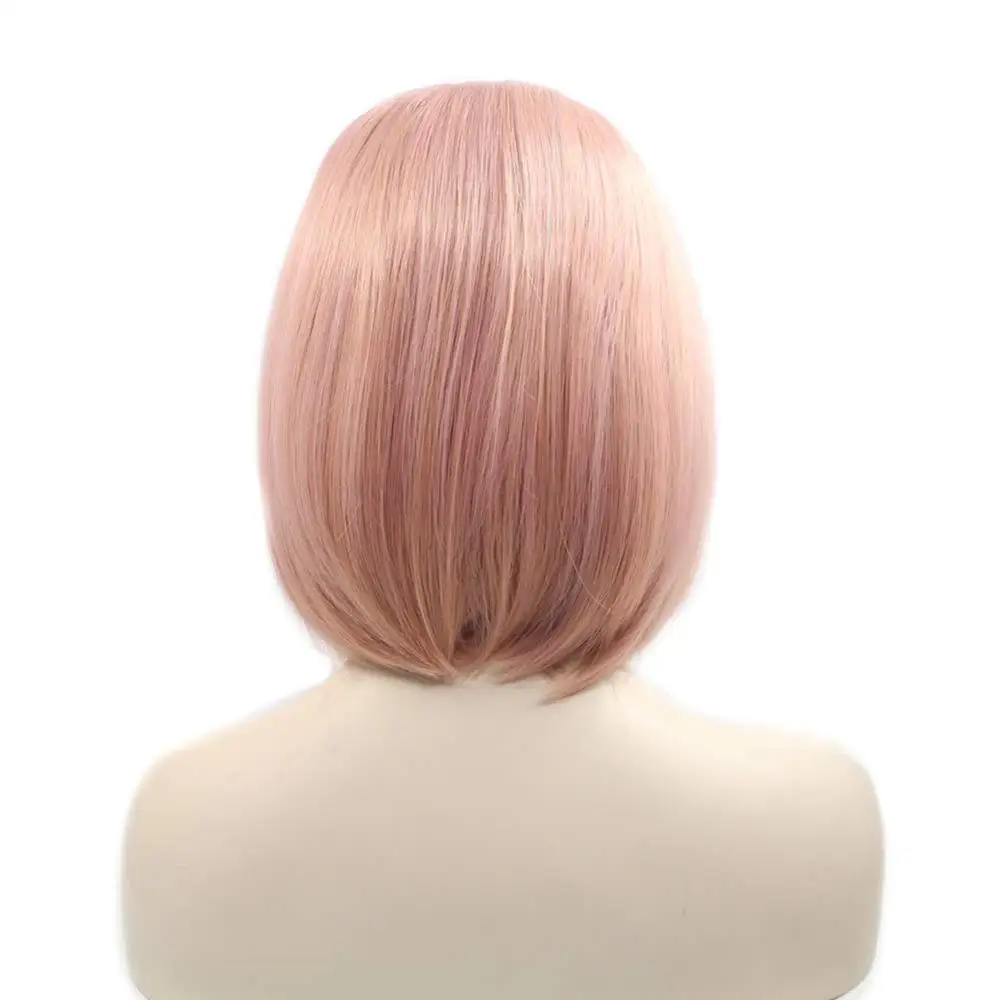 Персиковый розовый короткий боб синтетический парик фронта шнурка оранжевый для