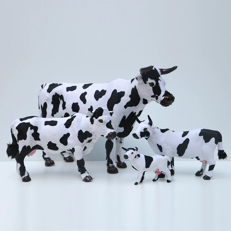 Lifelike Dairy Cow Plush Cattle Realistic Animal Figurines Miniatures Statue Home Garden Outdoor Decoration Ornaments
