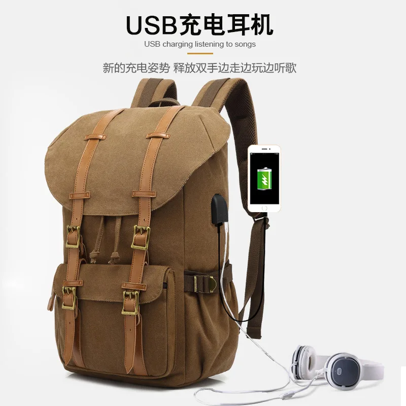

Canvas Backpack Outdoor Multi-Functional USB Backpack Men's Custom Large Capacity Vintage Travel Backpack