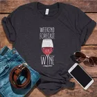Женская футболка с коротким рукавом, забавная свободная футболка с принтом винного вина, для прогноза выходных, лето 100%