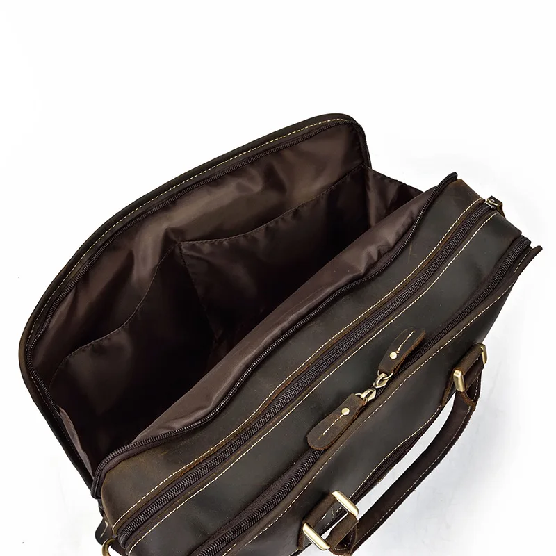 Men's Crazy Horse Leather Briefcase Retro Leather Commuter Handbag Business Shoulder Messenger Bag 15 Inch Computer Bag