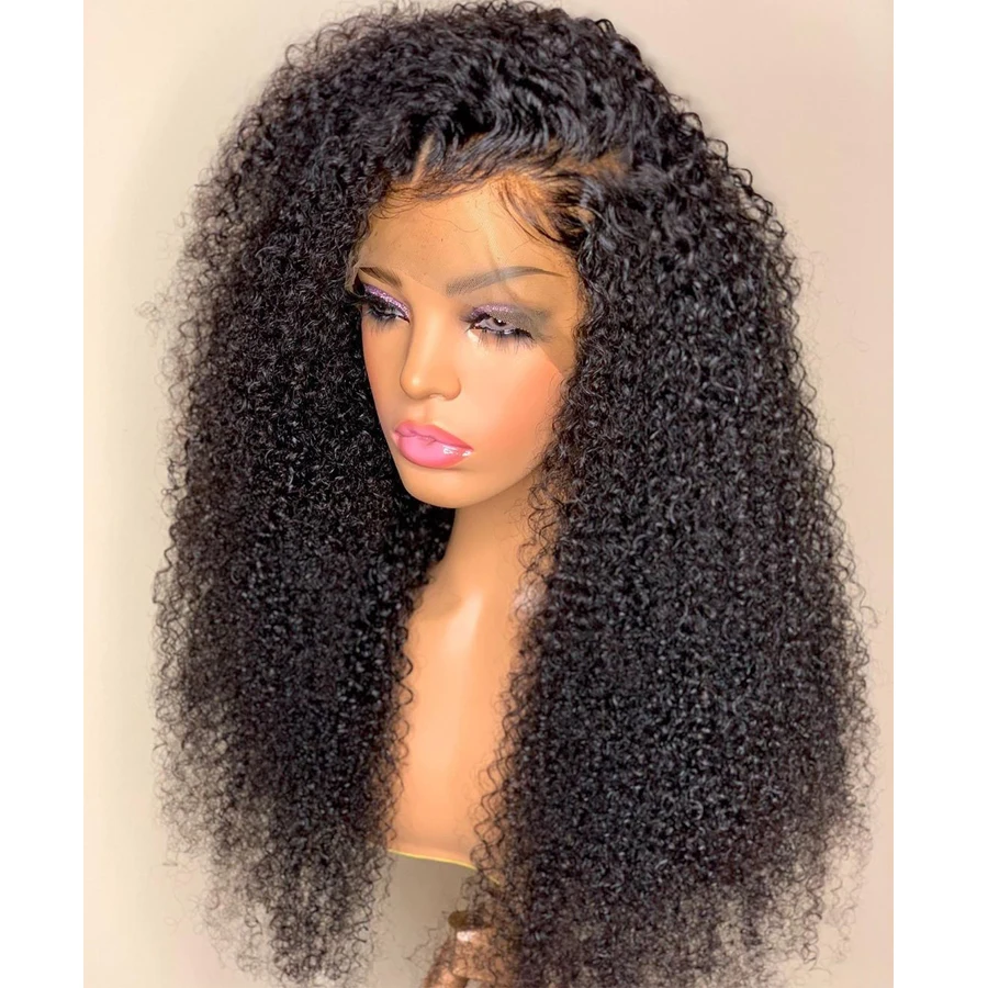 

Glueless Brazilian Afo Kinky Curly Black Remy Preplucked 13x4 T Part Lace Front HumanHair Wig For Women With Babyhair Closer wig