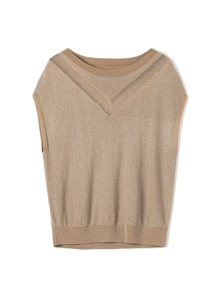 Женский трикотажный свитер с круглым вырезом коротким рукавом | Женская одежда