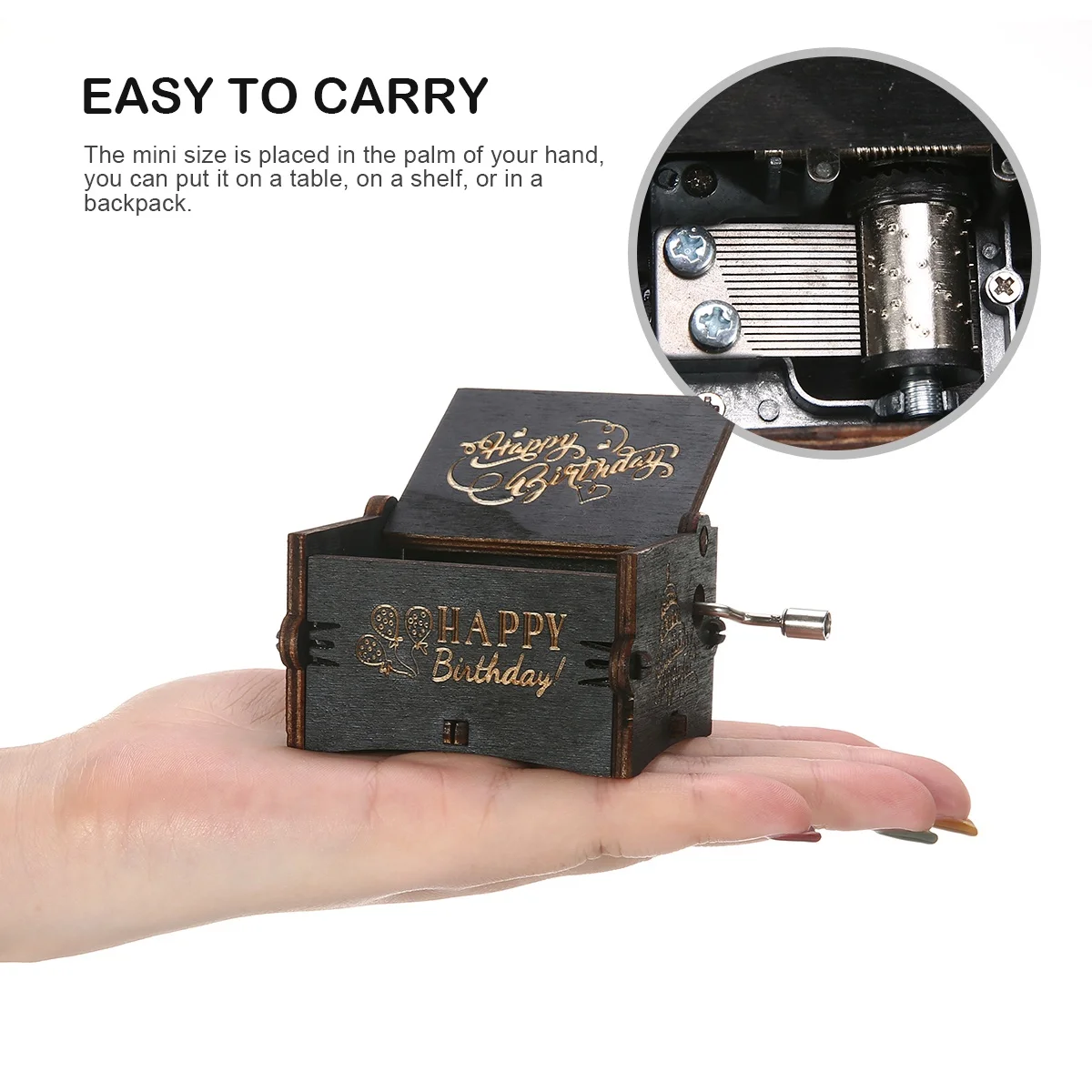 Классическая Музыкальная шкатулка с днем рождения черная деревянная