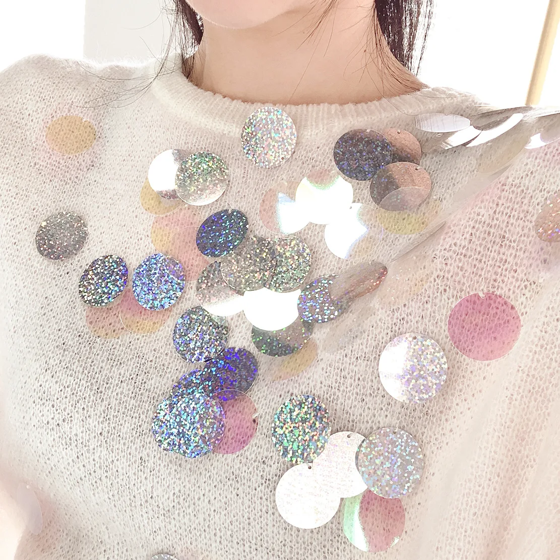 Женский трикотажный свитер в Корейском стиле с радужными блестками виде рыбьей