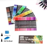 1224486080100watercolor art markers brush pen dual tip fineliner drawing for calligraphy painting colors set art supplies