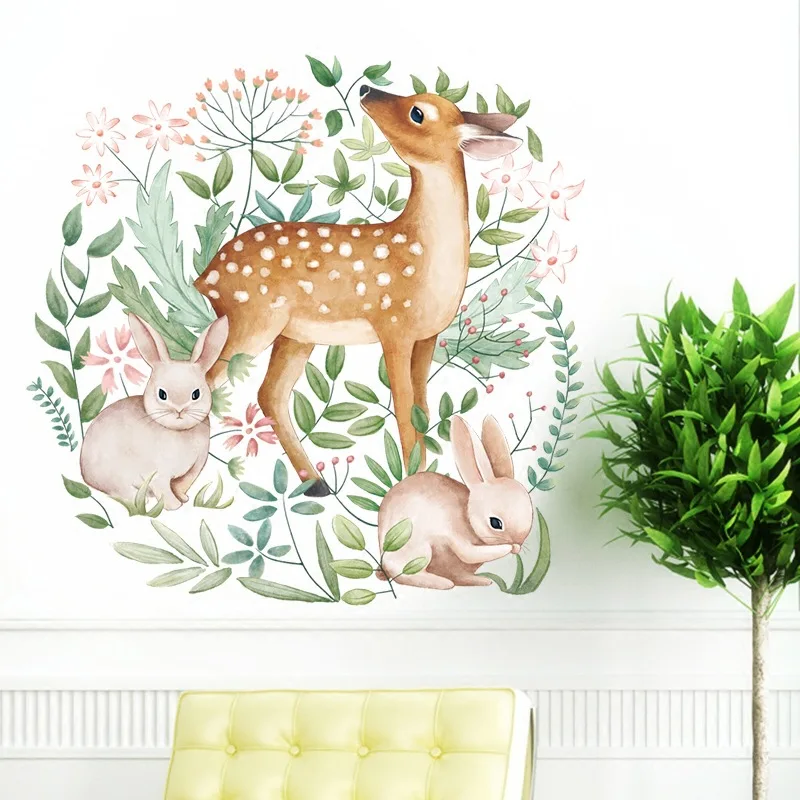 

Nordic ins Wall Sticker Simple Hand-painted Flower Fox Living Room Bedroom Stickers Self-adhesive Home Decor Room Decoration