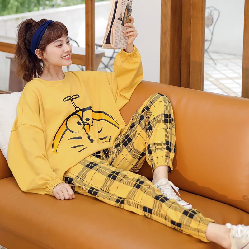 

Autumn And Winter New Cotton Pajamas Women's Long Sleeve Trousers Korean Cartoon Cute Suit Loose Sweet Spring nighty