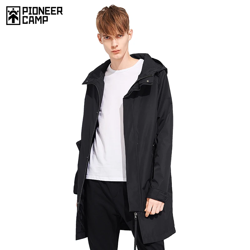 

Pioneer camp long trench coat men brand-clothing casual hooded mens overcoat quality windbreaker male coat black green AFY803121