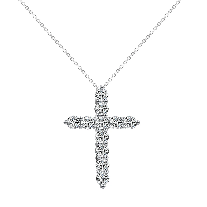 

2021 New Trend Cross 925 Sterling Silver Plated Gold Moissanite D Color Necklace Jewelry Gemstone Diamond Chain