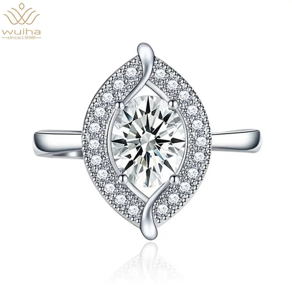 

WUIHA 100% 925 Sterling Silver High Carbon Diamond Emerald Amethyst Citrine Ruby Pink Gemstone Creative Leaf Ring Fine Jewelry