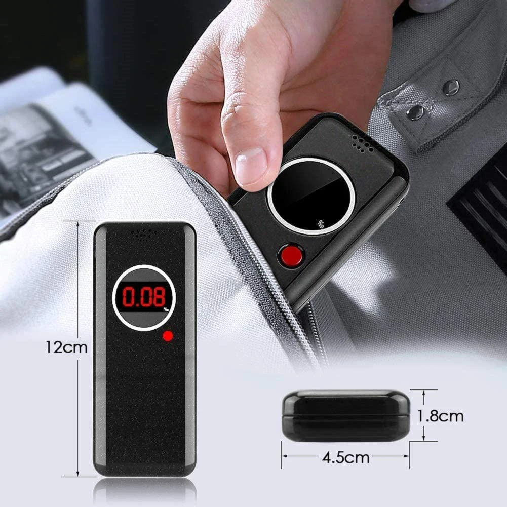 

AD-6000 Black Handheld Portable Breathalyzer High Accuracy Digital LCD Display Breath Alcohol Tester with 6 Mouthpieces