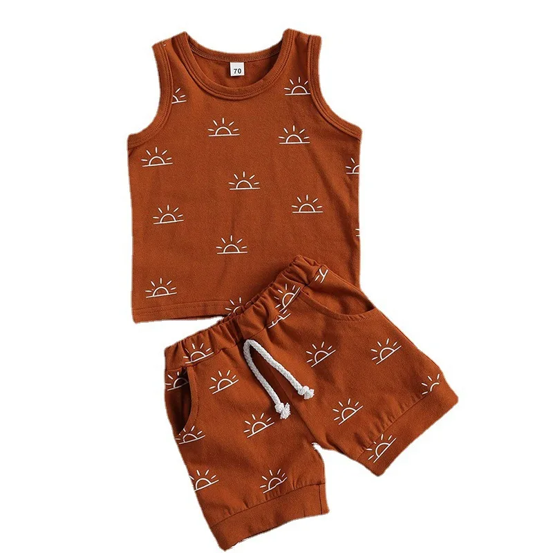 

Children's vest suit summer new style cotton sports sleeveless shorts boy baby two-piece suit
