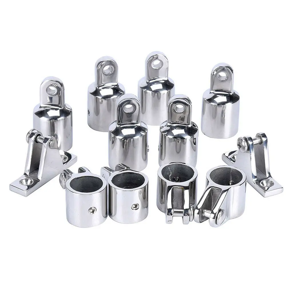 ISURE MARINE 12Pcs 3-Bow Bimini Top Stainless Steel Fittings Hardware Set & Deck Hinge Boat Accessories