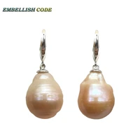 special baroque pearl style flame ball shape peach pink hook dangle earring natural pearl 925 sterling silver for lady