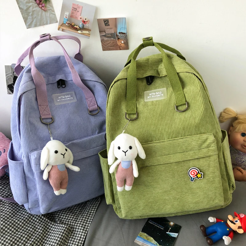 

Corduroy Women's Backpack Kawaii Harajuku University School Backpacks Bookbags For Teenage Girls Daypack Women Travel Mochila