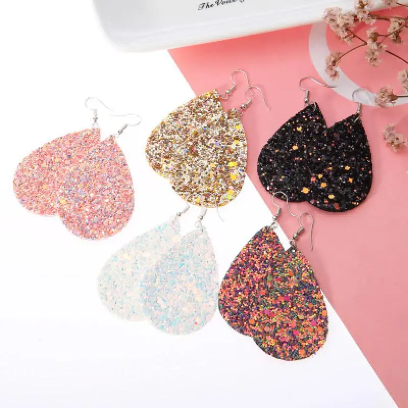 Fashion Glitter Teardrop Leather Earrings for Women Designer Jewelry Big Statement |