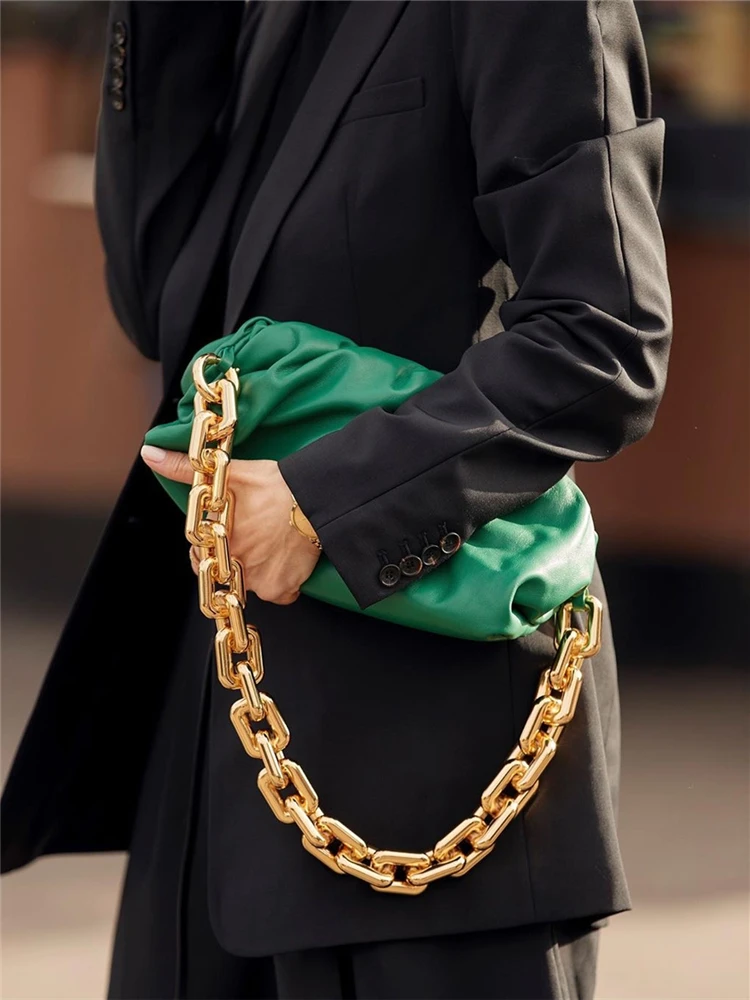 

Thick Chain Cloud Bag Retro Underarm Bag 2020 New Soft Fold bag Designer Female Dumpling Bag Cowhide Leather Clutch handbag