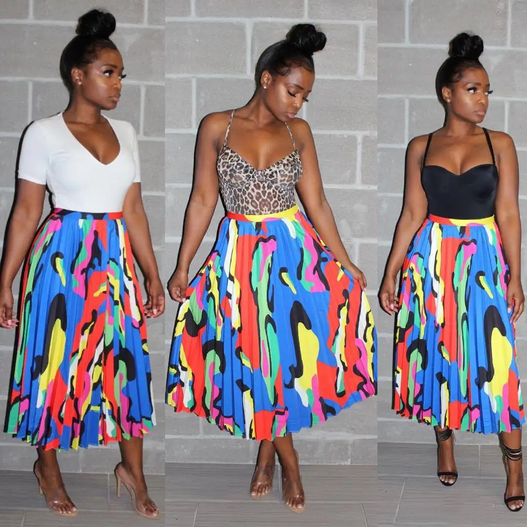 Dashiki African women wear sexy fashion pleated skirts casual print | Тематическая одежда и униформа