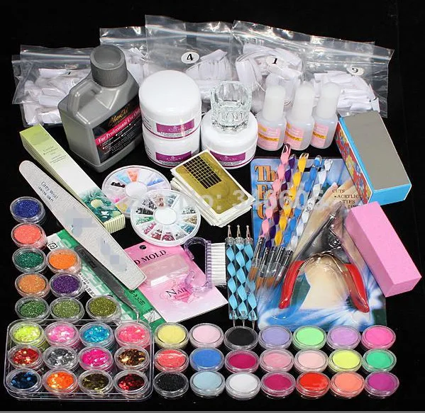 Акриловая пудра для кончиков волос 42x жидкая кисть стрижки с блестками набор