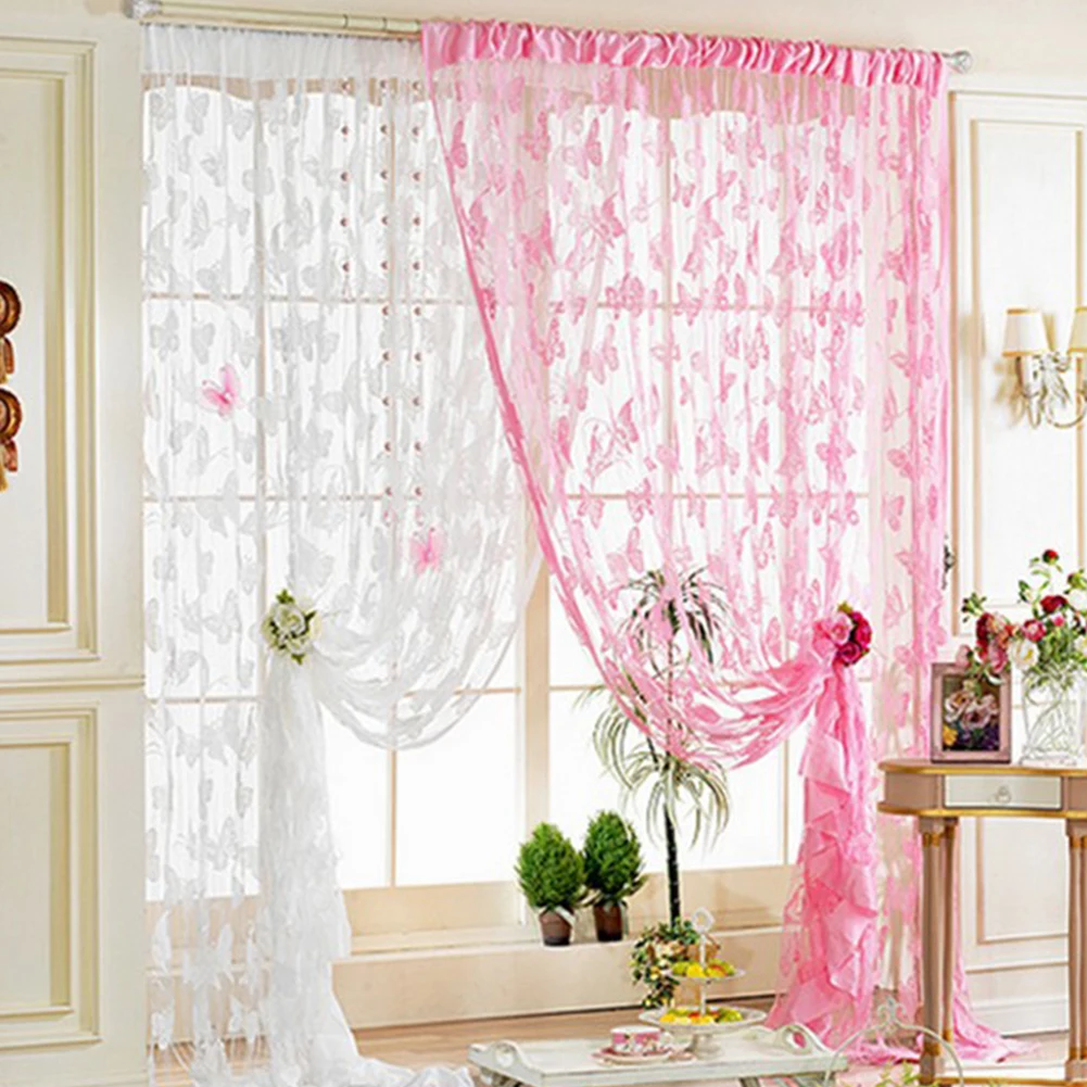Жаккардовые тюлевые шторы 100x200 см кружевные вышитые занавески с бабочками для