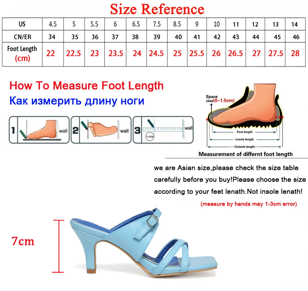 

Ladies Slippers Cross Combination Blue PU Leather Female Slides Square Head Open Toe Summer Women's Sandals 2021Sexy Thin Heels