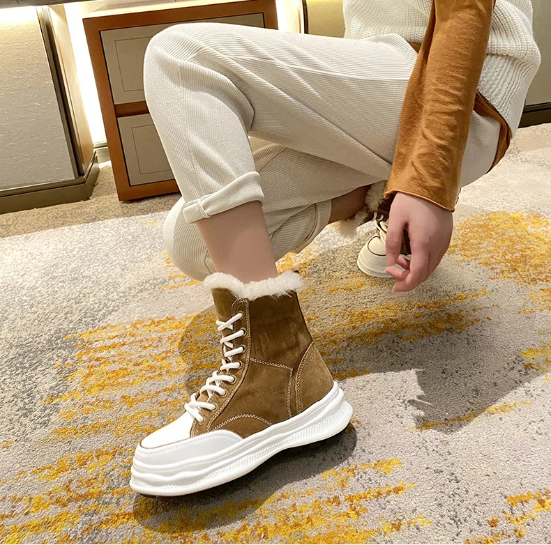 Женские зимние сапоги на толстой подошве 2021 новый стиль плюс кашемир натуральные