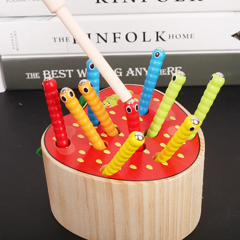 

Kids Wooden Catch Worms Game Toy New Fruit Shape with Magnetic Stick Creature Blocks Interactive Educational Gifts For Girls Boy