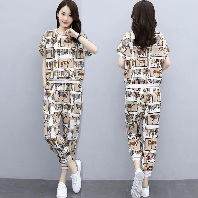 

2021 Spring And Autumn New Korean Fashion Casual Two-Piece Female Fat Sister Covering Belly Slimming Sports Suit
