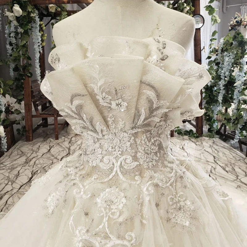 HTL648 Special Strapless Wedding Dress Court Train Appliques Sexy Backless Cheap Gowns Lace Vestido De Novia Sencillo | Свадьбы и
