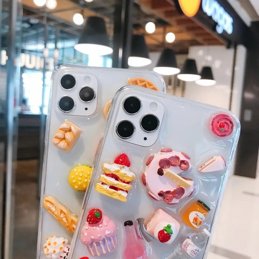 3D Cake Food Pizza  Clear Lovely Soft Silicone Phone Case for iPhone 11 12 mini 13 Pro Max XS XR 7 8 Plus TPU Shockproof Cover