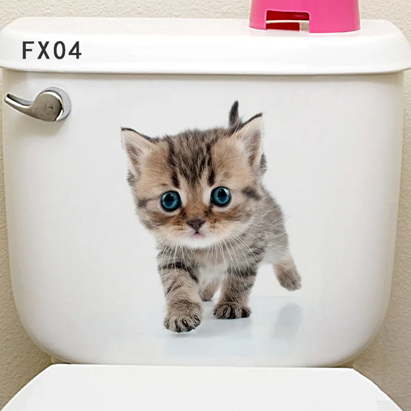 

Funny Cat Pattern Toilet Stickers For Wc Wash Room Home Decoration Diy Vivid 3d Animal Wall Decals Pvc Mural Art