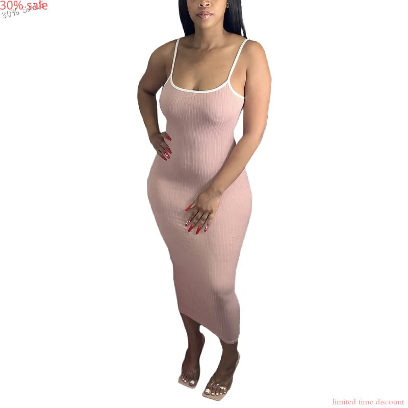 Миди длинные платья для женщин без рукавов эластичный жилет платье бретелек