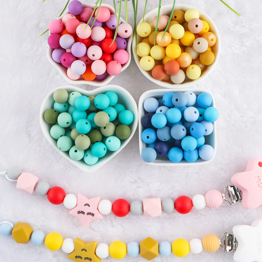 50Pcs 9/12/15MM Baby Silicone Round Beads DIY Pacifier Chain Bracelet Necklace Gift Food Grade Chewing Beads
